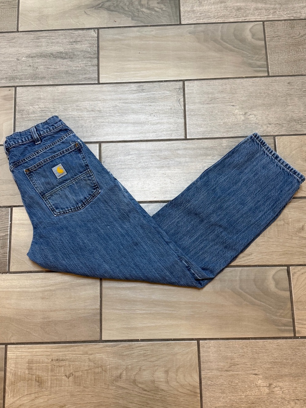 Vintage Y2K Carhartt Relaxed Fit Distressed Jeans Blue Denim Workwear
